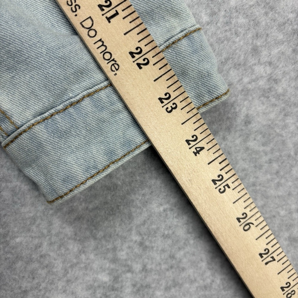 Mono B Denim Jean Jacket Womens M Light Wash Distressed Shredded Ripped Grunge - Picture 8 of 8